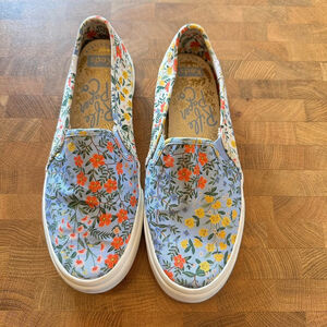 Keds Floral Slip-On Sneakers in Light Blue with Orange and Yellow Flowers